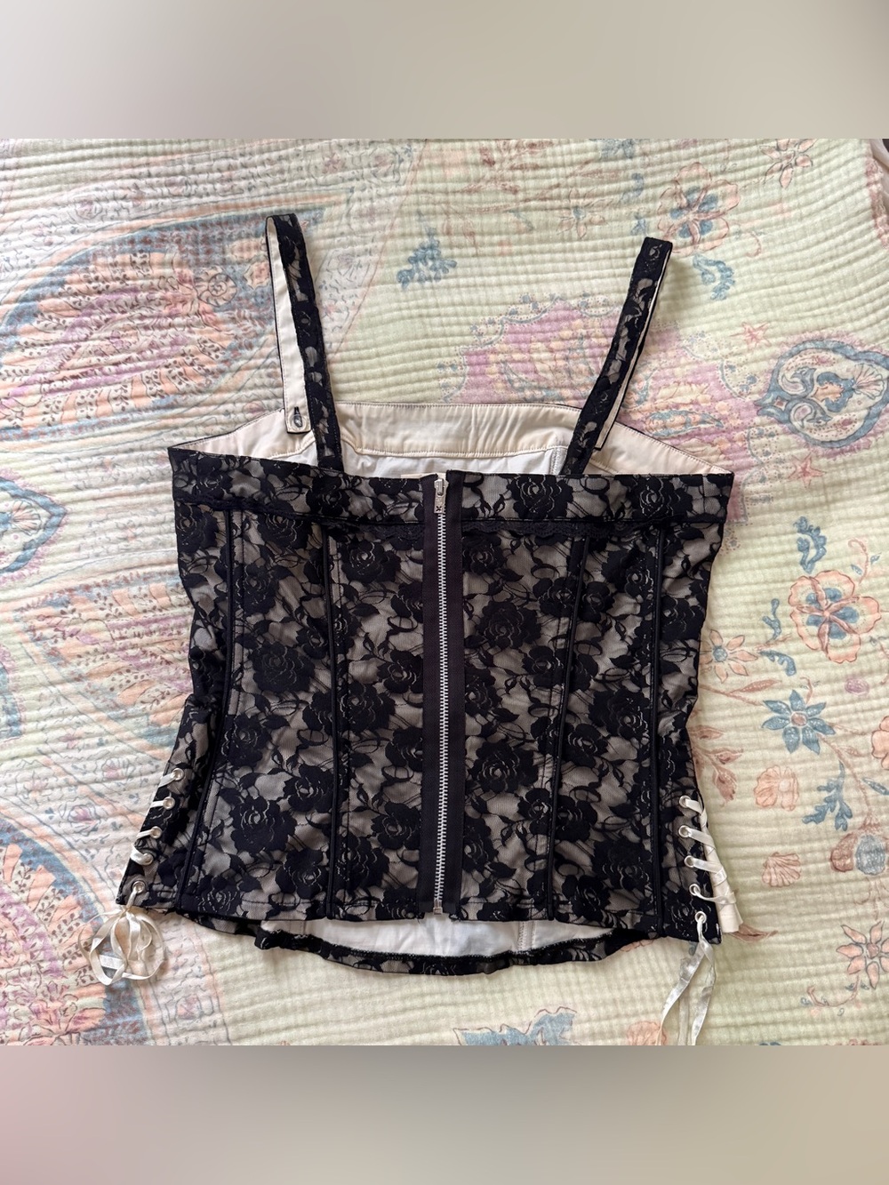 Vintage 90s y2k Tripp NYC Black Floral Lace Corset Top XL Whimsigoth Romantic - Picture 3 of 9